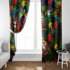 Rabbitohs Autism Awareness Window Curtain Puzzle Flames Rugby Ball