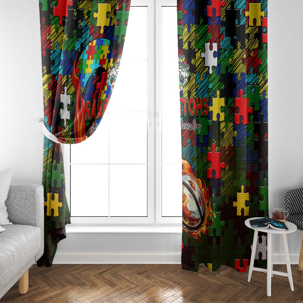 Rabbitohs Autism Awareness Window Curtain Puzzle Flames Rugby Ball