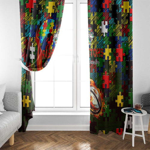 Rabbitohs Autism Awareness Window Curtain Puzzle Flames Rugby Ball