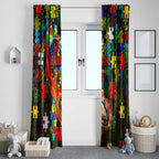 Rabbitohs Autism Awareness Window Curtain Puzzle Flames Rugby Ball