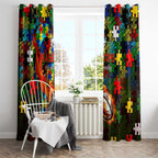 Rabbitohs Autism Awareness Window Curtain Puzzle Flames Rugby Ball