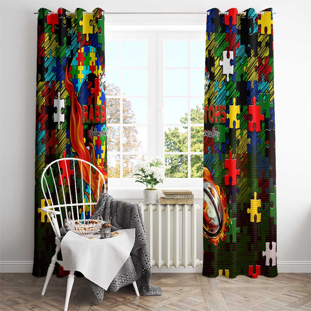 Rabbitohs Autism Awareness Window Curtain Puzzle Flames Rugby Ball