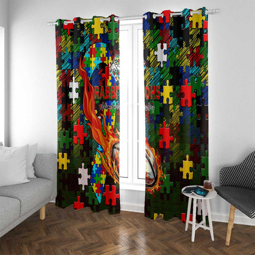 Rabbitohs Autism Awareness Window Curtain Puzzle Flames Rugby Ball