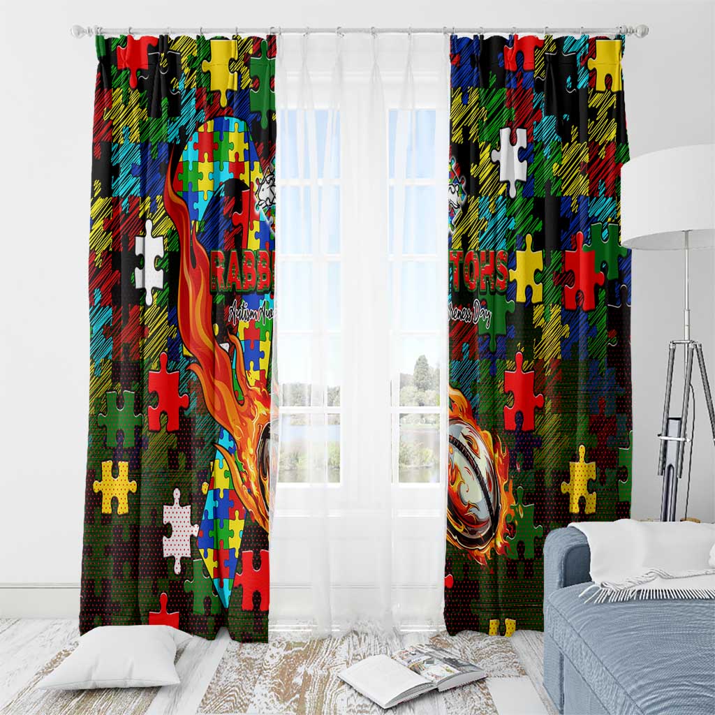 Rabbitohs Autism Awareness Window Curtain Puzzle Flames Rugby Ball