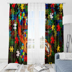 Rabbitohs Autism Awareness Window Curtain Puzzle Flames Rugby Ball