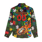 Rabbitohs Autism Awareness Women Casual Shirt Puzzle Flames Rugby Ball