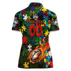 Rabbitohs Autism Awareness Women Polo Shirt Puzzle Flames Rugby Ball