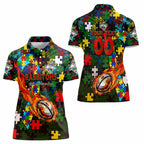 Rabbitohs Autism Awareness Women Polo Shirt Puzzle Flames Rugby Ball