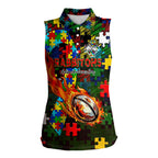 Rabbitohs Autism Awareness Women Sleeveless Polo Shirt Puzzle Flames Rugby Ball