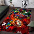Dragons Autism Awareness Area Rug Puzzle Flames Rugby Ball
