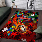 Dragons Autism Awareness Area Rug Puzzle Flames Rugby Ball