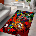 Dragons Autism Awareness Area Rug Puzzle Flames Rugby Ball