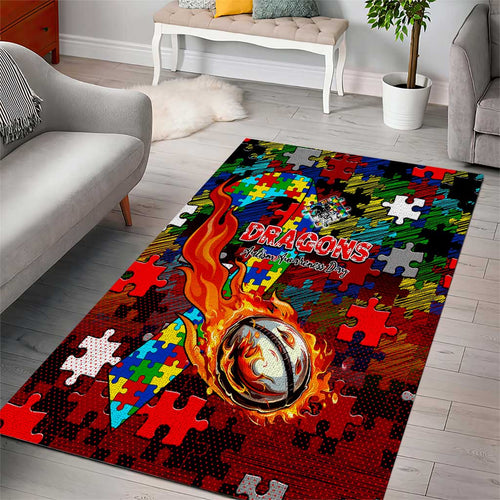 Dragons Autism Awareness Area Rug Puzzle Flames Rugby Ball