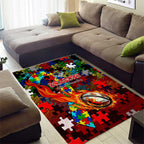 Dragons Autism Awareness Area Rug Puzzle Flames Rugby Ball