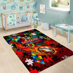 Dragons Autism Awareness Area Rug Puzzle Flames Rugby Ball