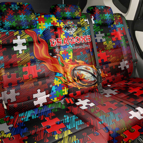 Dragons Autism Awareness Back Car Seat Cover Puzzle Flames Rugby Ball