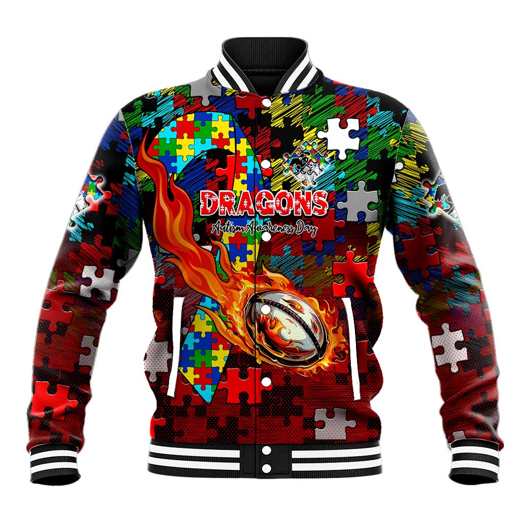 Dragons Autism Awareness Baseball Jacket Puzzle Flames Rugby Ball
