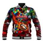 Dragons Autism Awareness Baseball Jacket Puzzle Flames Rugby Ball