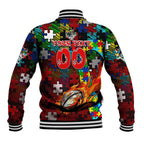 Dragons Autism Awareness Baseball Jacket Puzzle Flames Rugby Ball