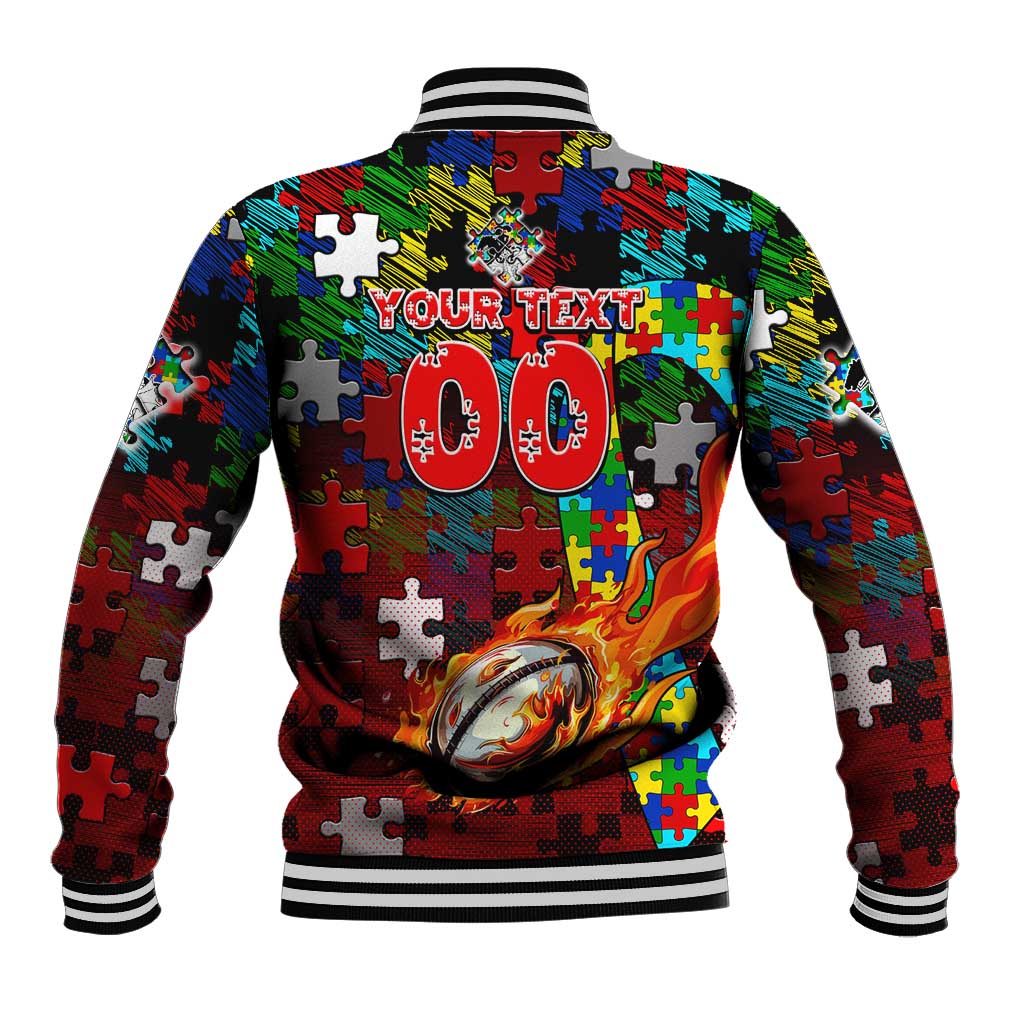 Dragons Autism Awareness Baseball Jacket Puzzle Flames Rugby Ball