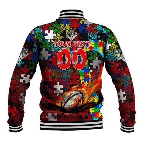 Dragons Autism Awareness Baseball Jacket Puzzle Flames Rugby Ball