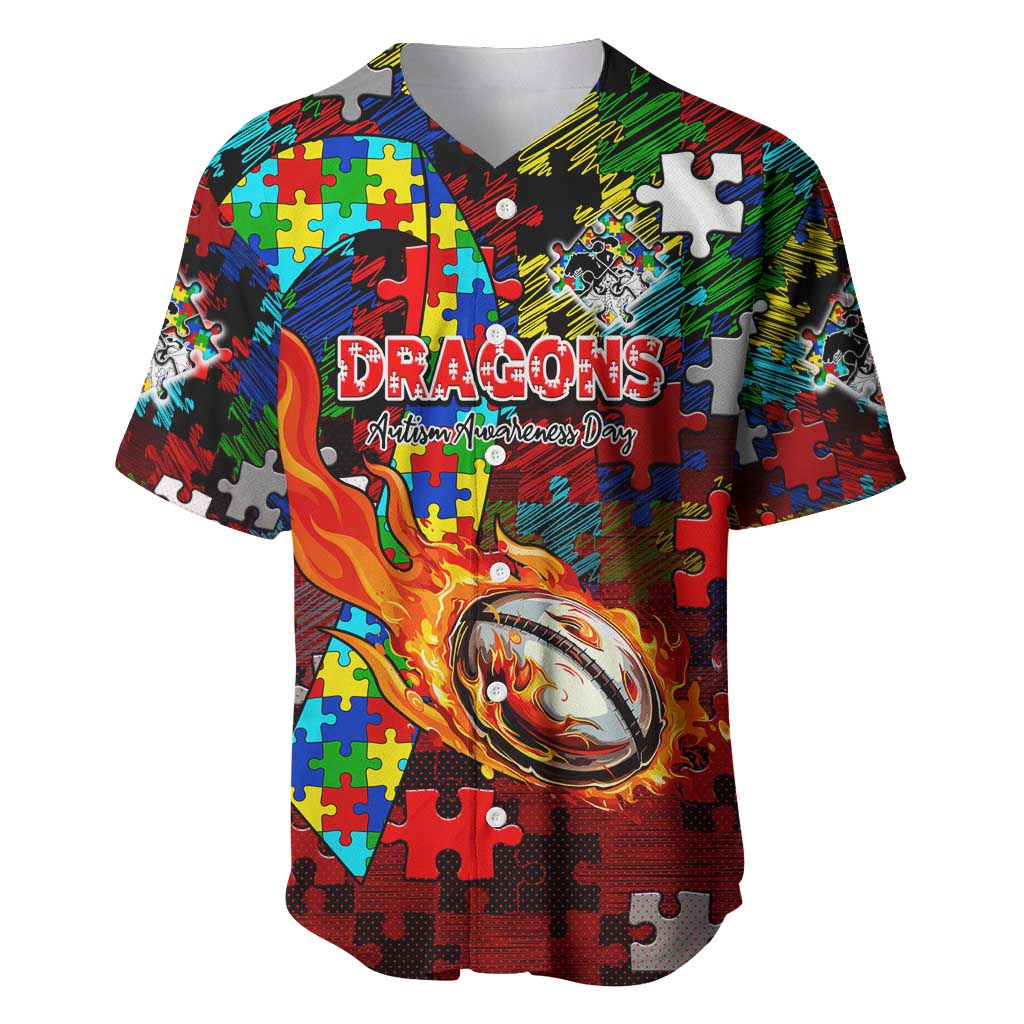 Dragons Autism Awareness Baseball Jersey Puzzle Flames Rugby Ball