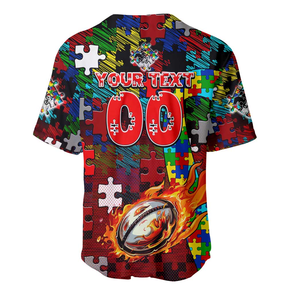 Dragons Autism Awareness Baseball Jersey Puzzle Flames Rugby Ball
