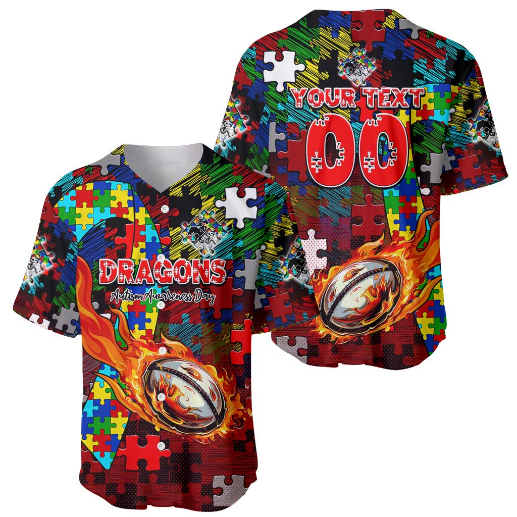 Dragons Autism Awareness Baseball Jersey Puzzle Flames Rugby Ball