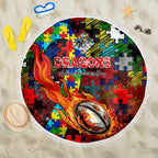 Dragons Autism Awareness Beach Blanket Puzzle Flames Rugby Ball