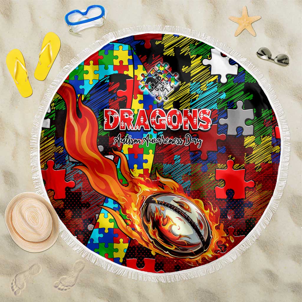 Dragons Autism Awareness Beach Blanket Puzzle Flames Rugby Ball
