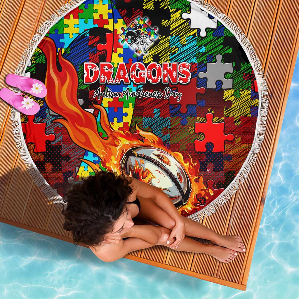 Dragons Autism Awareness Beach Blanket Puzzle Flames Rugby Ball