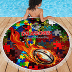 Dragons Autism Awareness Beach Blanket Puzzle Flames Rugby Ball