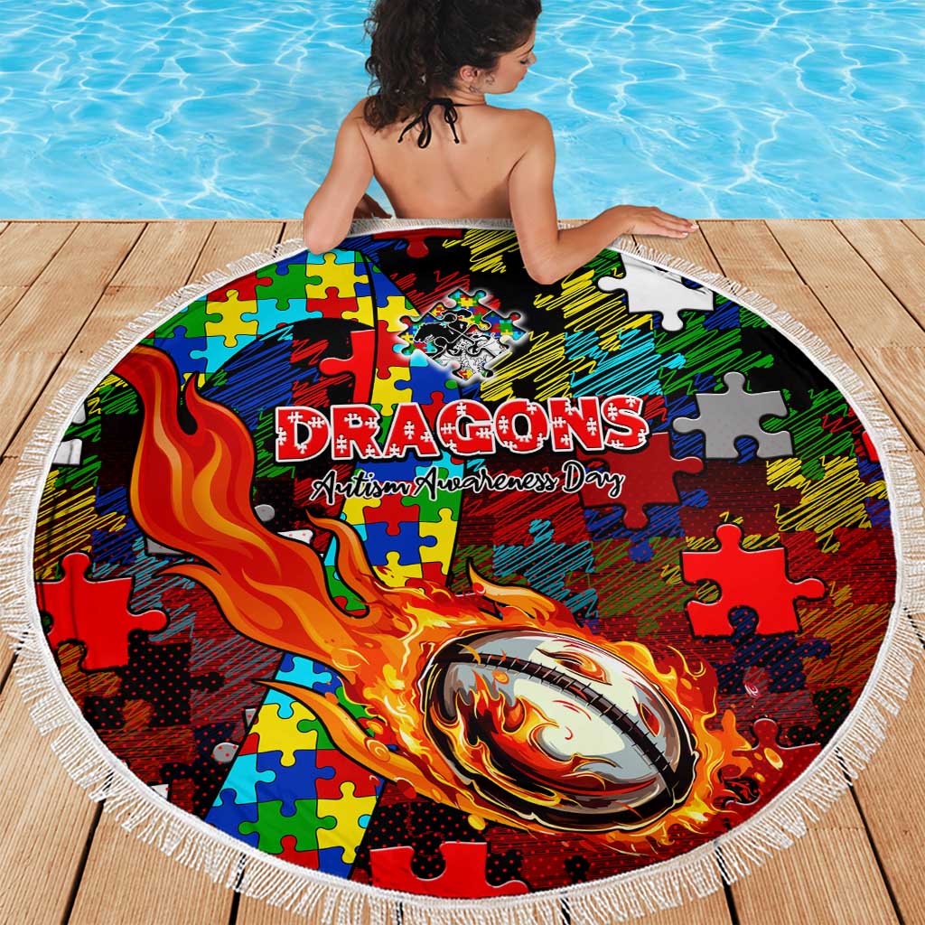 Dragons Autism Awareness Beach Blanket Puzzle Flames Rugby Ball
