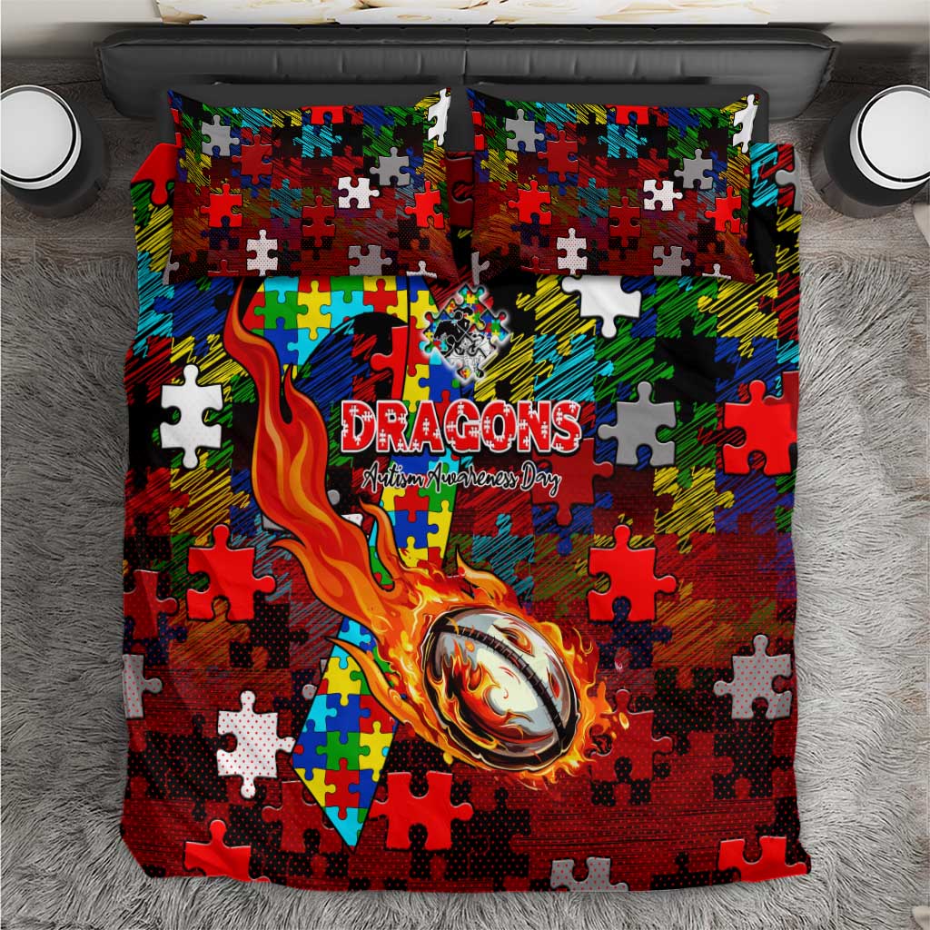 Dragons Autism Awareness Bedding Set Puzzle Flames Rugby Ball