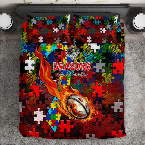 Dragons Autism Awareness Bedding Set Puzzle Flames Rugby Ball