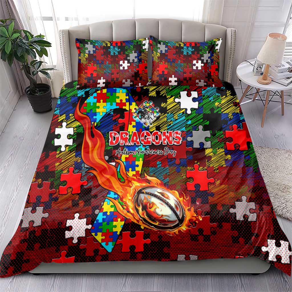 Dragons Autism Awareness Bedding Set Puzzle Flames Rugby Ball