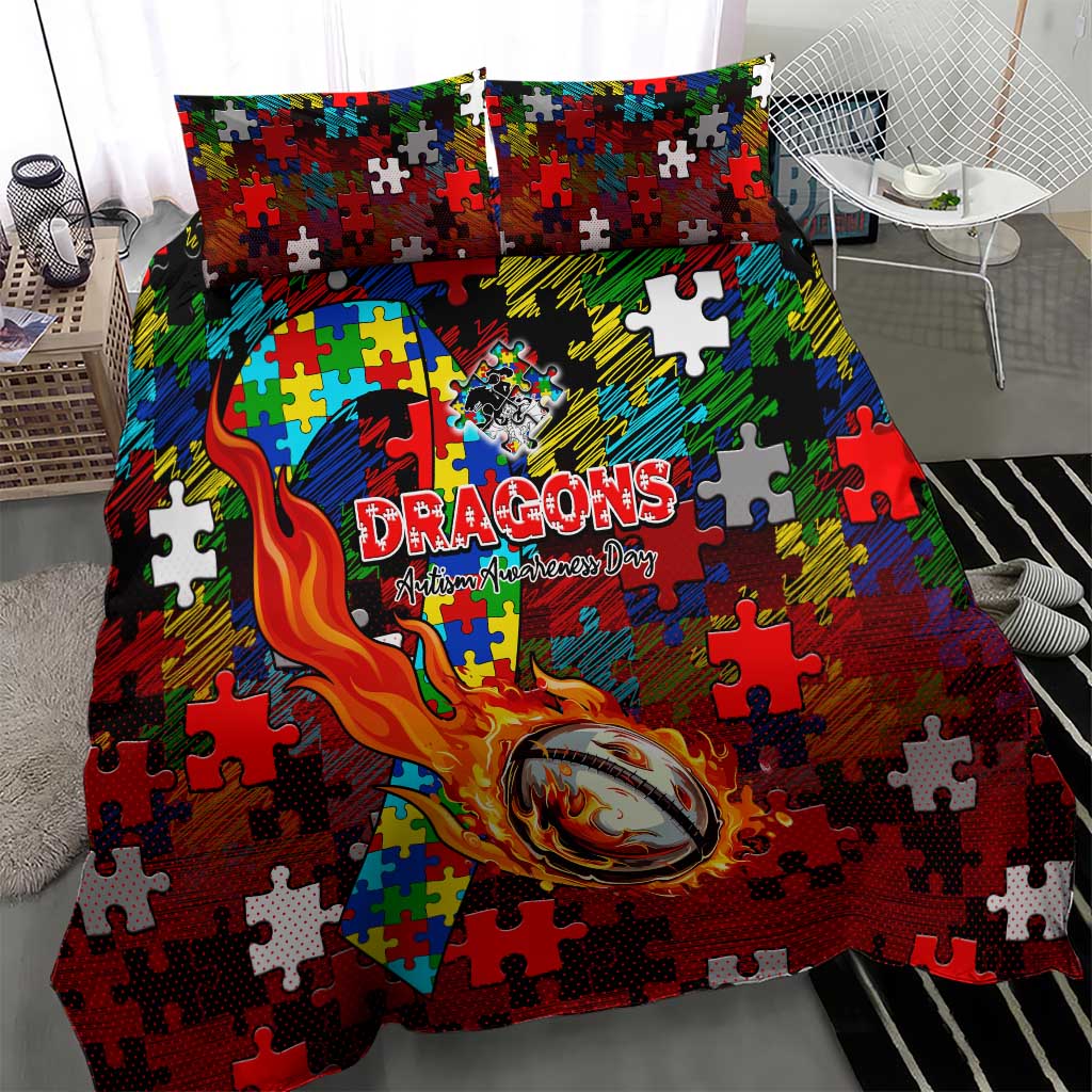Dragons Autism Awareness Bedding Set Puzzle Flames Rugby Ball