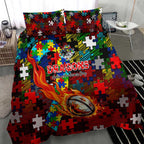 Dragons Autism Awareness Bedding Set Puzzle Flames Rugby Ball