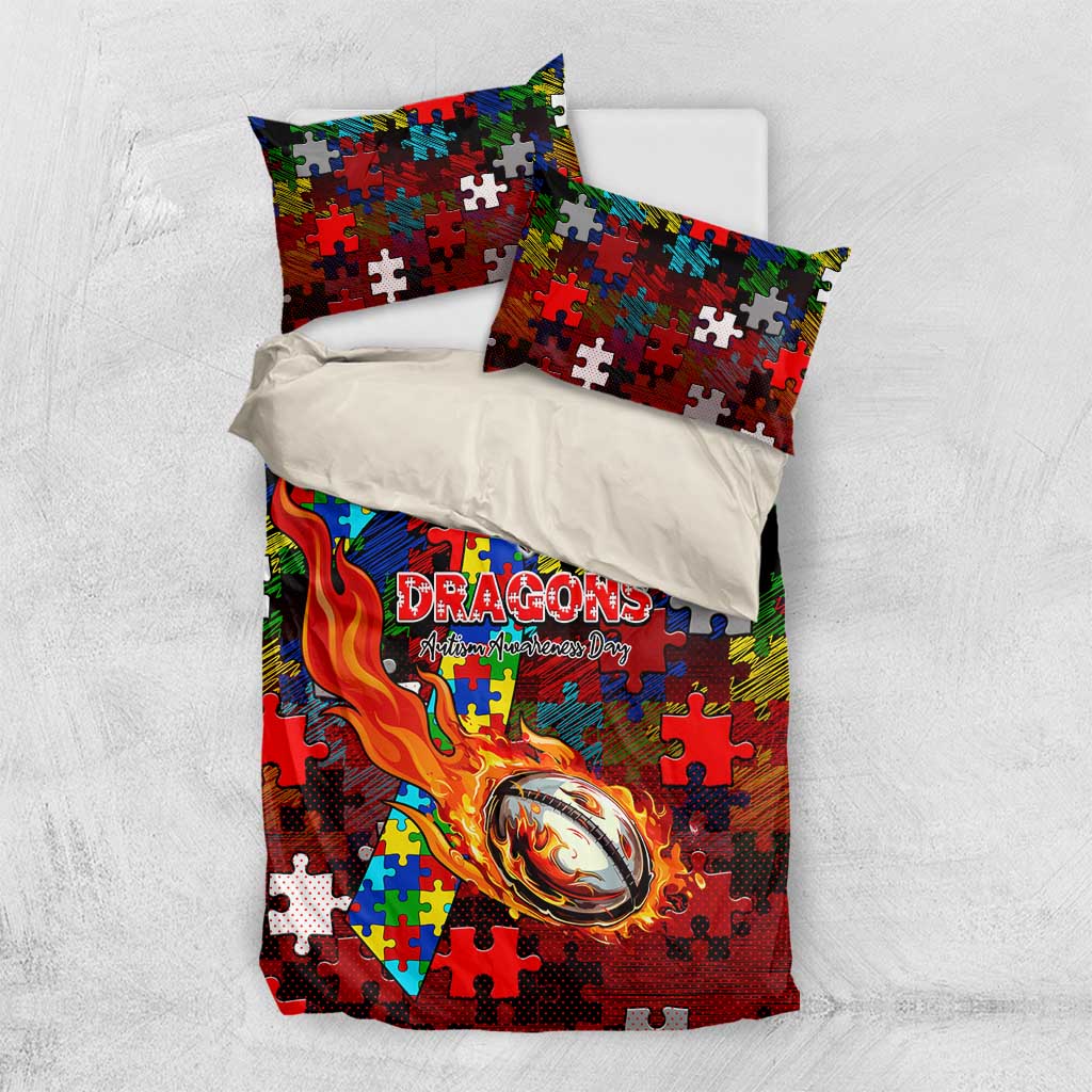 Dragons Autism Awareness Bedding Set Puzzle Flames Rugby Ball