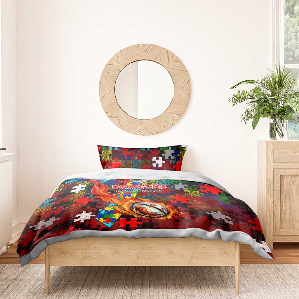 Dragons Autism Awareness Bedding Set Puzzle Flames Rugby Ball