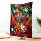 Dragons Autism Awareness Blanket Puzzle Flames Rugby Ball