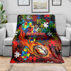 Dragons Autism Awareness Blanket Puzzle Flames Rugby Ball