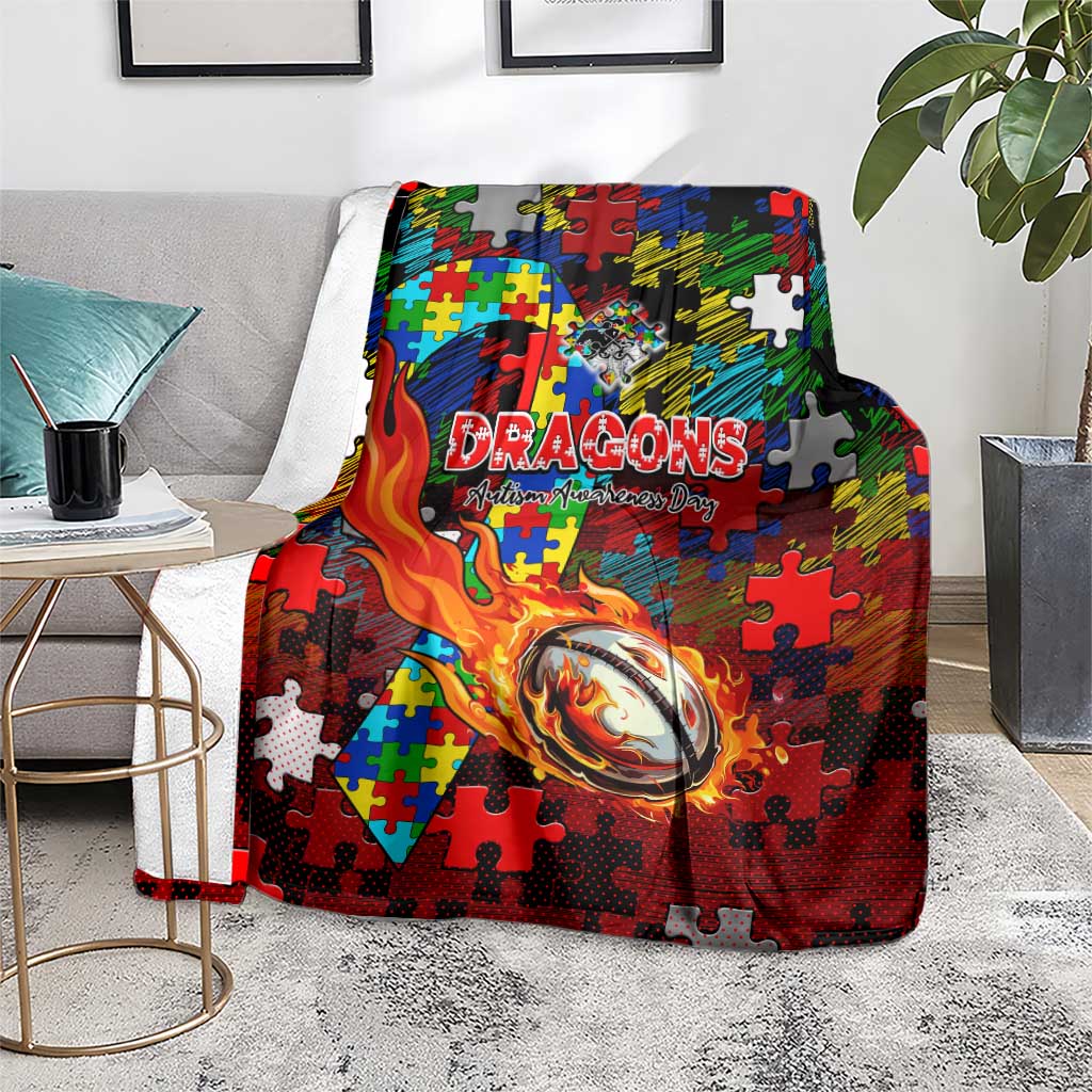 Dragons Autism Awareness Blanket Puzzle Flames Rugby Ball