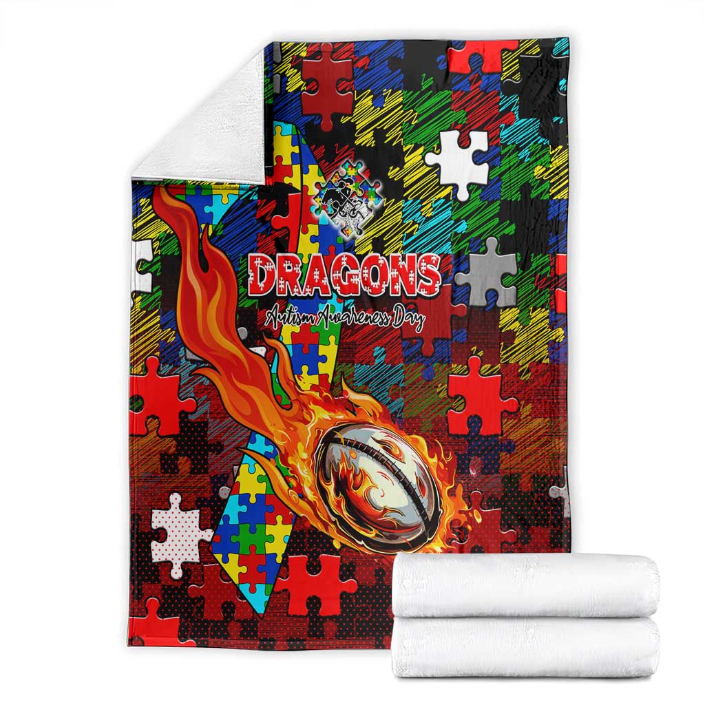 Dragons Autism Awareness Blanket Puzzle Flames Rugby Ball