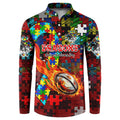 Dragons Autism Awareness Button Sweatshirt Puzzle Flames Rugby Ball