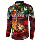 Dragons Autism Awareness Button Sweatshirt Puzzle Flames Rugby Ball
