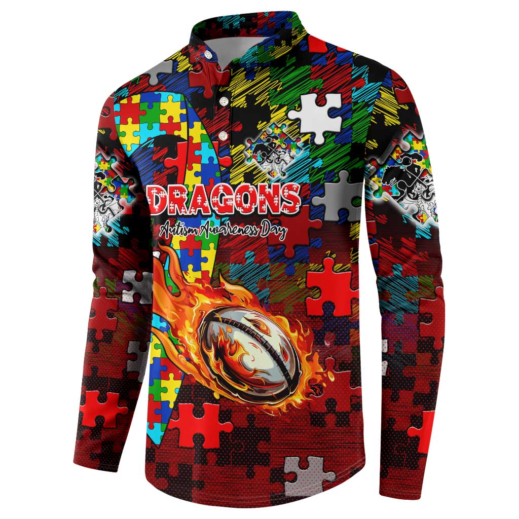 Dragons Autism Awareness Button Sweatshirt Puzzle Flames Rugby Ball