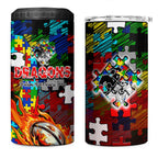 Dragons Autism Awareness 4 in 1 Can Cooler Tumbler Puzzle Flames Rugby Ball