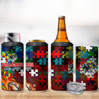 Dragons Autism Awareness 4 in 1 Can Cooler Tumbler Puzzle Flames Rugby Ball