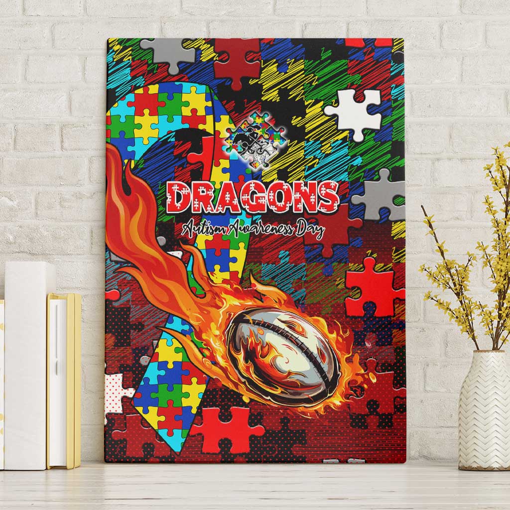 Dragons Autism Awareness Canvas Wall Art Puzzle Flames Rugby Ball